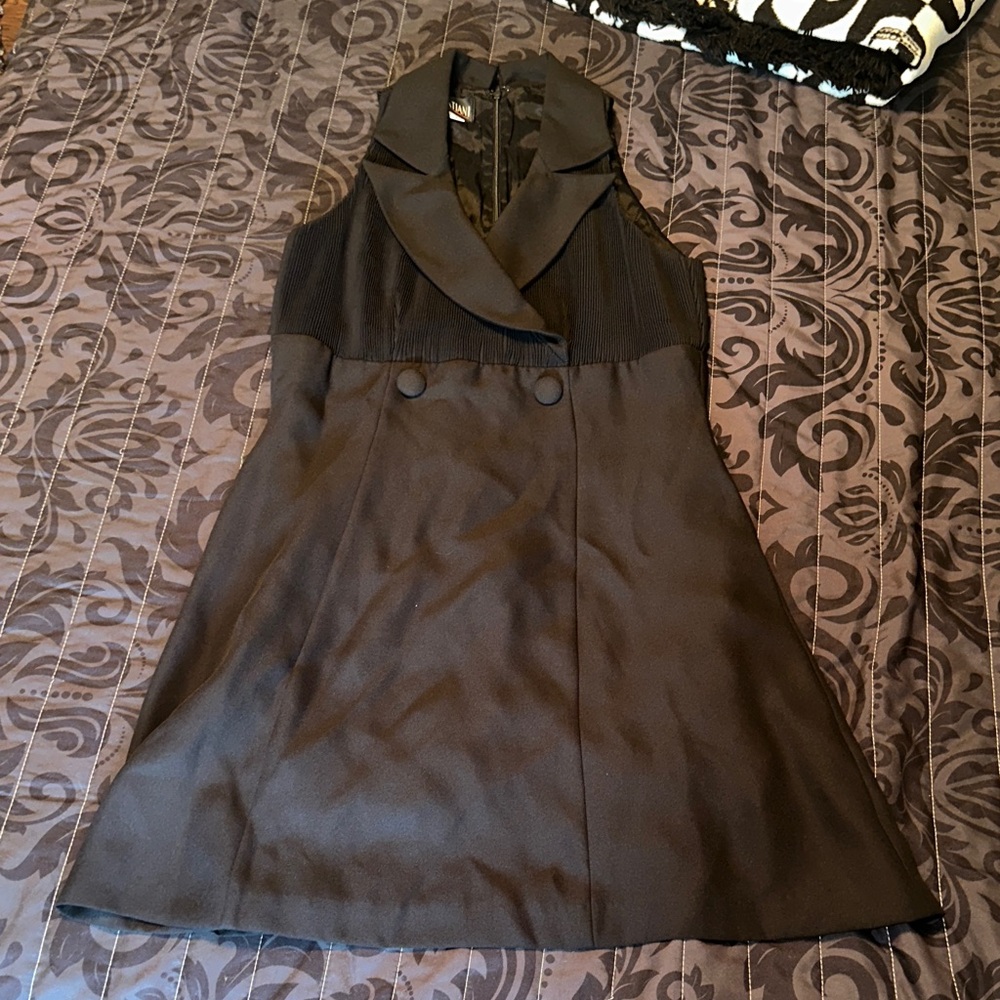 Vintage Black Sleeveless Dress with Button Detail